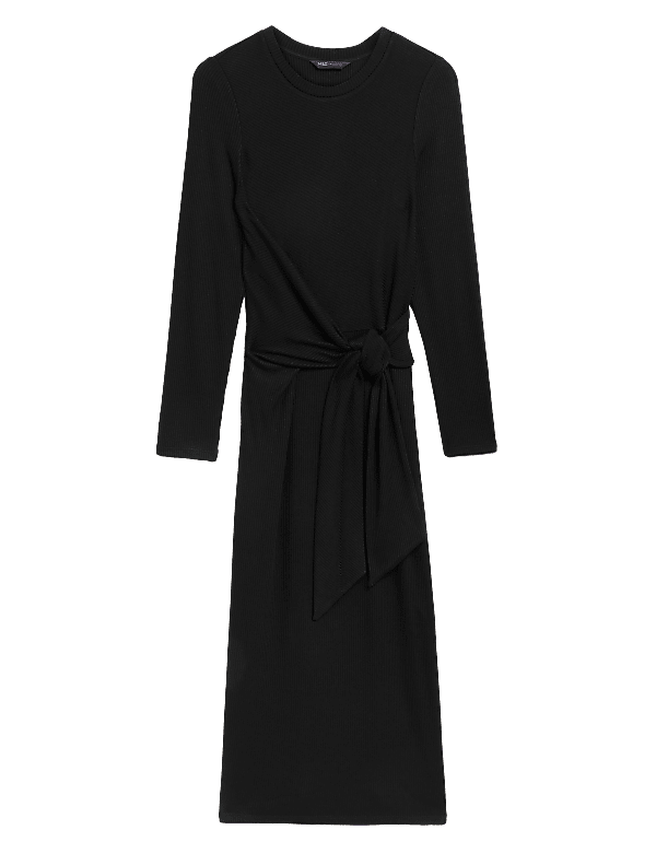 Jersey Ribbed Round Neck Midi Column Dress