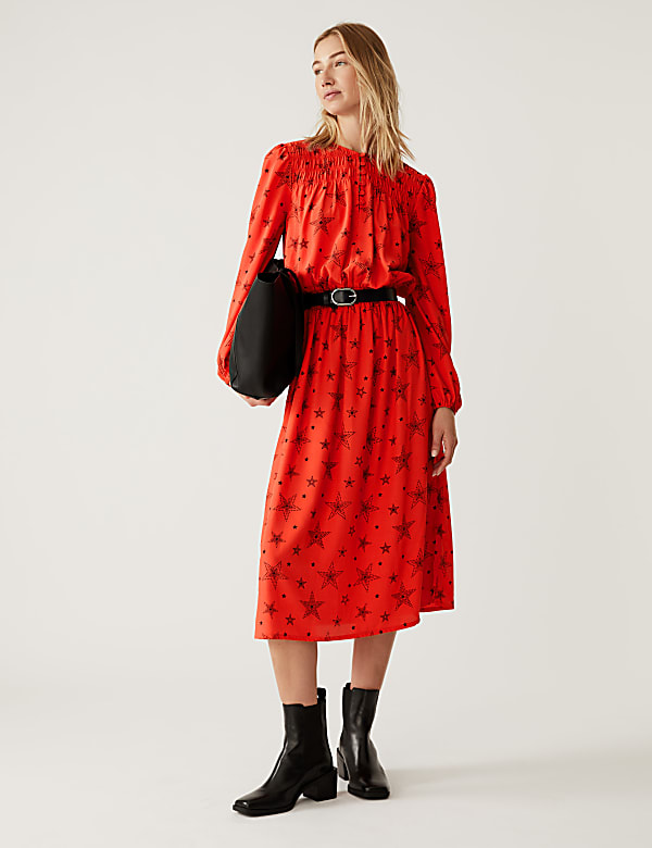 Star Print Midi Waisted Dress