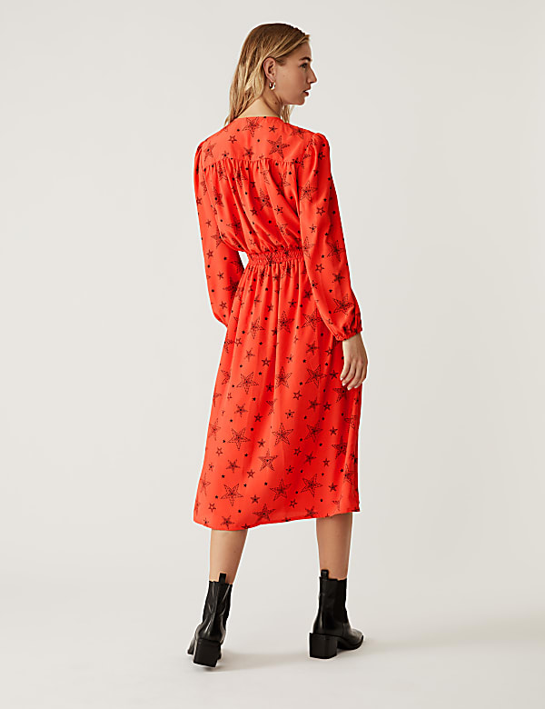 Star Print Midi Waisted Dress