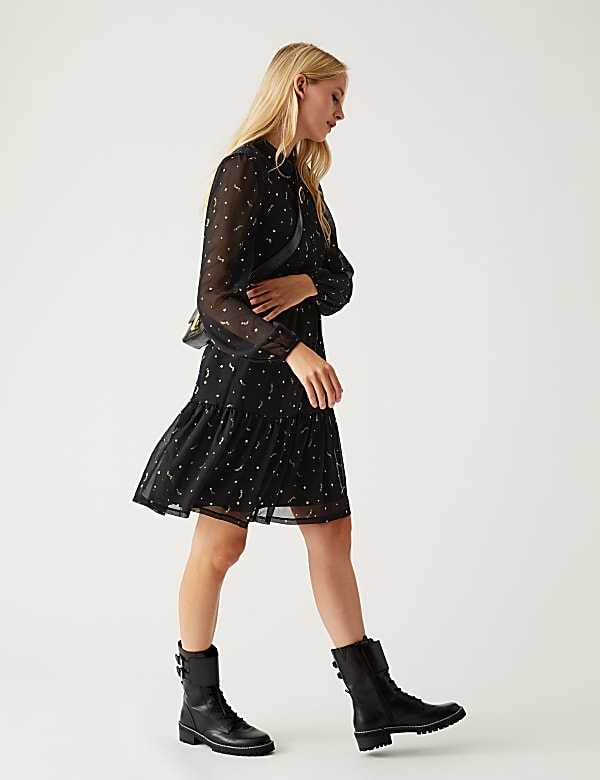 Foil Star Print Mini Shirt Dress