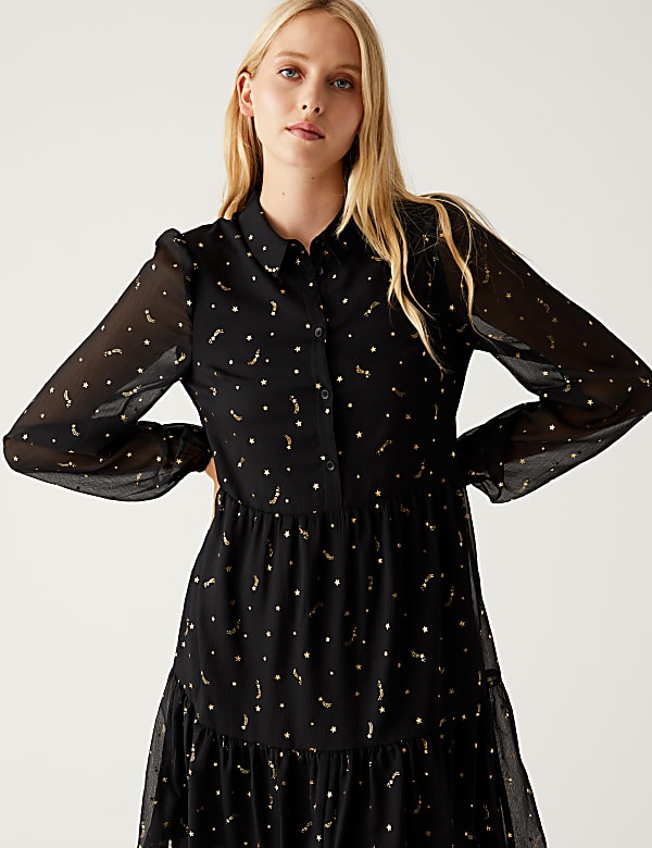 Foil Star Print Mini Shirt Dress