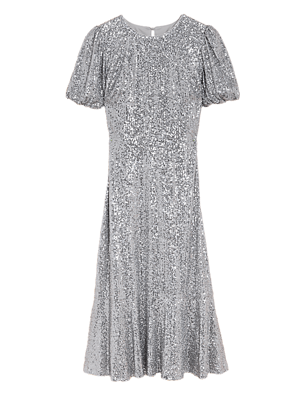 Sequin Round Neck Midi Tea Dress