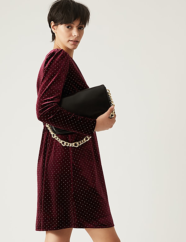 Velvet Studded Knee Length Wrap Dress