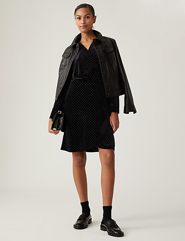 Velvet Studded Knee Length Wrap Dress