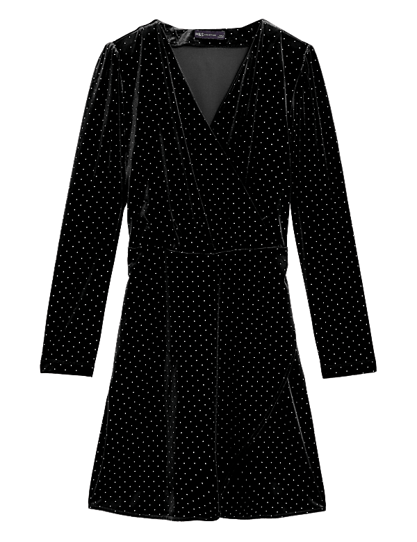 Velvet Studded Knee Length Wrap Dress