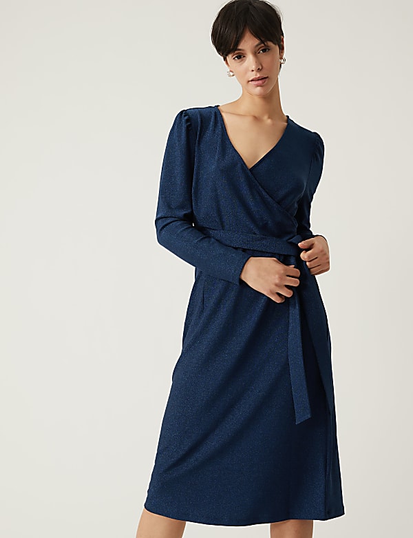 V-Neck Midi Wrap Dress