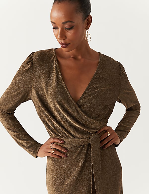 V-Neck Midi Wrap Dress