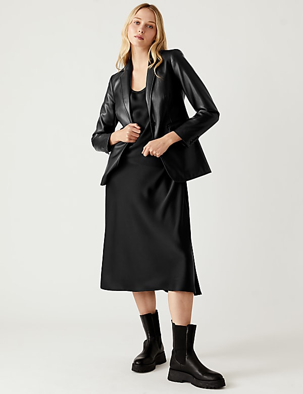 Satin Round Neck Midi Slip Dress