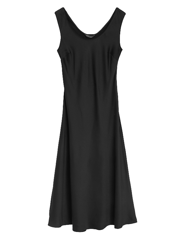 Satin Round Neck Midi Slip Dress