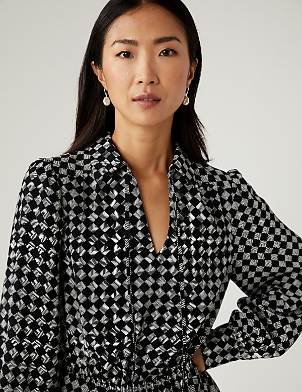 Checked Tie Neck Mini Waisted Dress