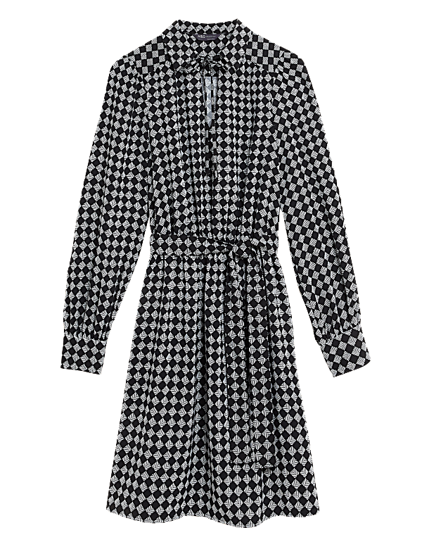 Checked Tie Neck Mini Waisted Dress