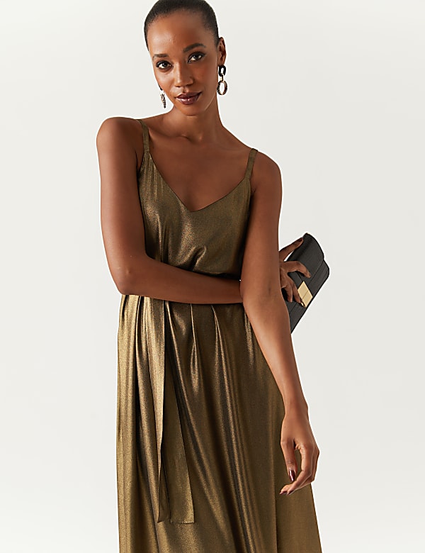 Buy Lame V Neck Midi Slip Dress at Marks Spencer