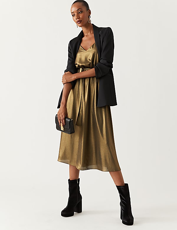 Lamé V-Neck Midi Slip Dress