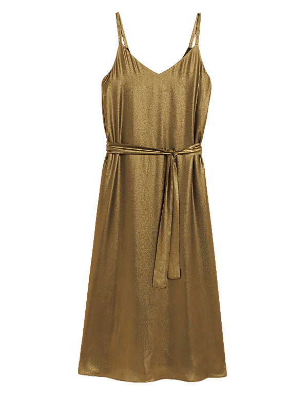 Lamé V-Neck Midi Slip Dress