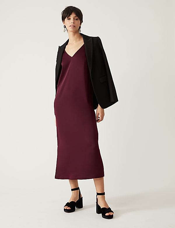 Velvet V-Neck Midi Slip Dress
