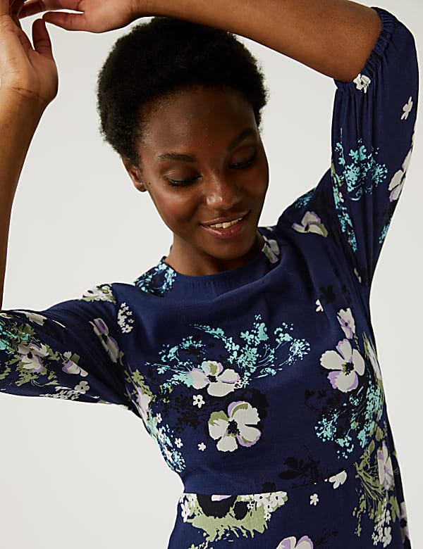 Floral Round Neck Midaxi Tea Dress