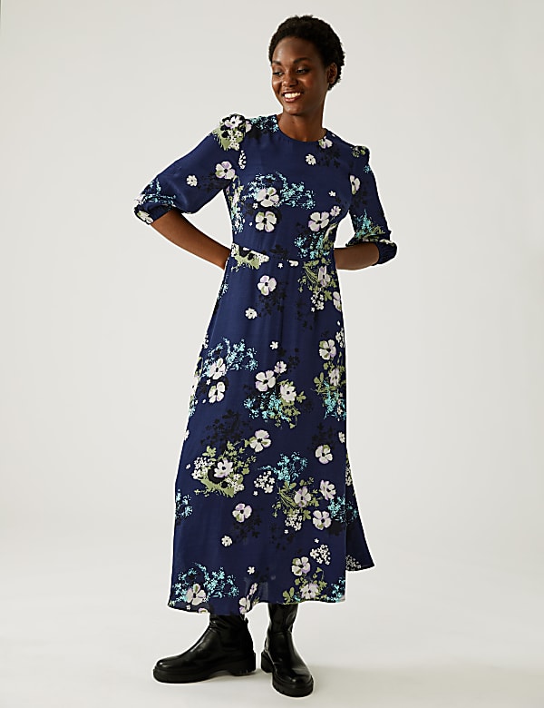 Floral Round Neck Midaxi Tea Dress