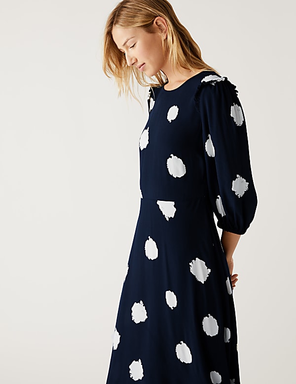 Spot Print Round Neck Midaxi Tea Dress