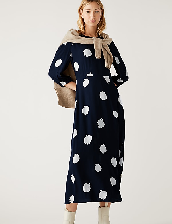 Spot Print Round Neck Midaxi Tea Dress