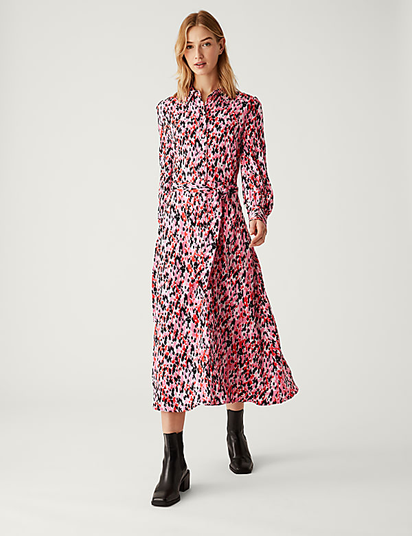 Animal Print Tie Waist Midi Shirt Dress