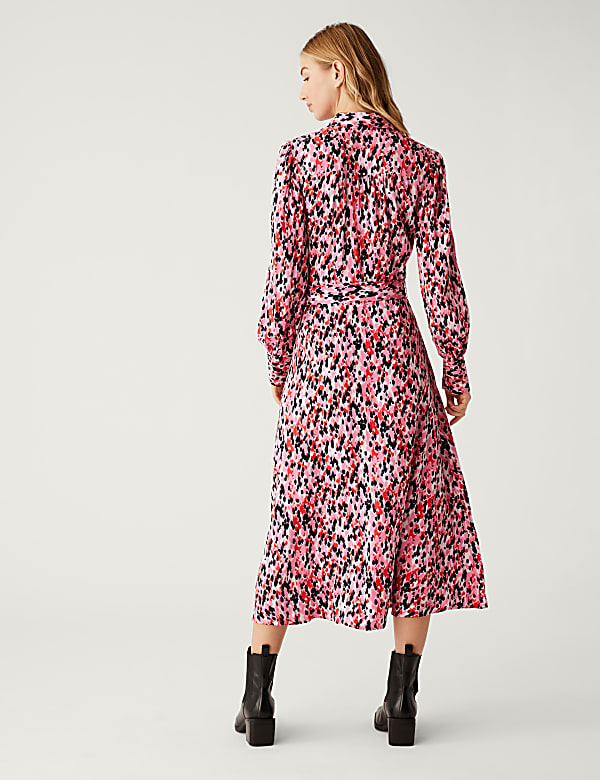 Animal Print Tie Waist Midi Shirt Dress
