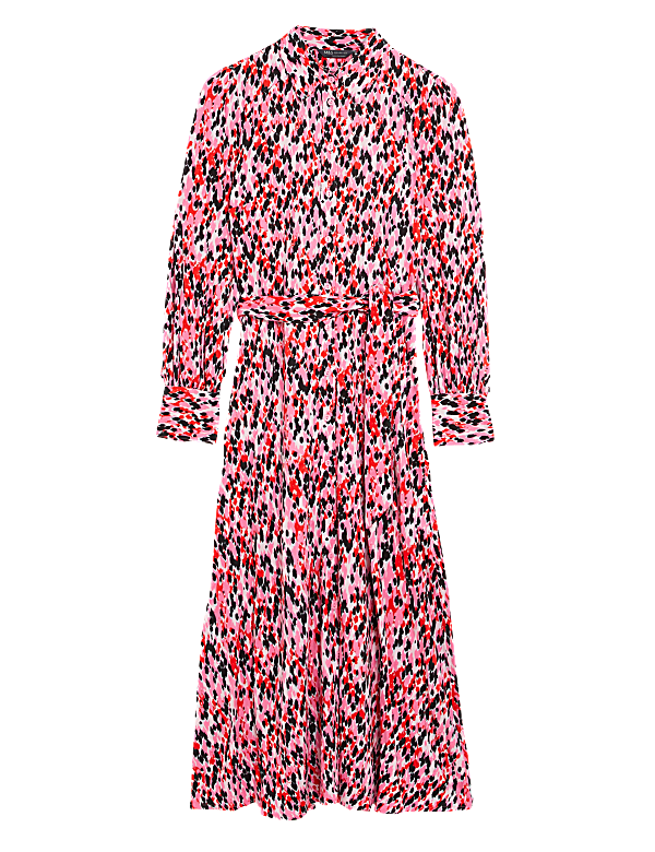 Animal Print Tie Waist Midi Shirt Dress