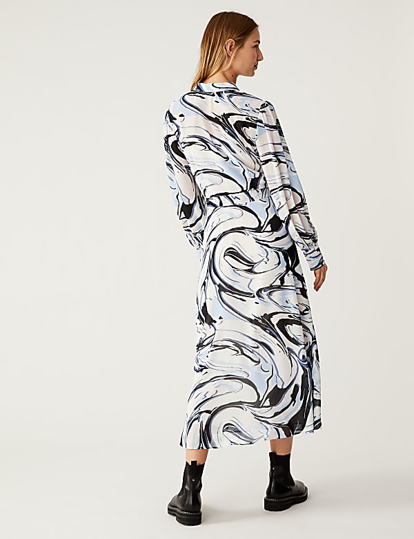 Marble Print Tie Waist Midi Shirt Dress