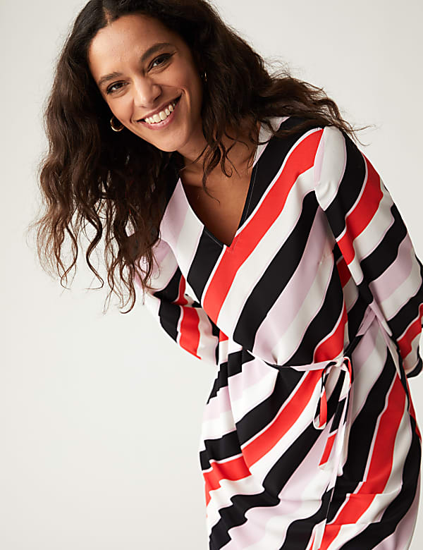 Striped V-Neck Midi Column Dress