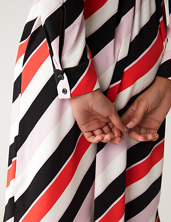 Striped V-Neck Midi Column Dress