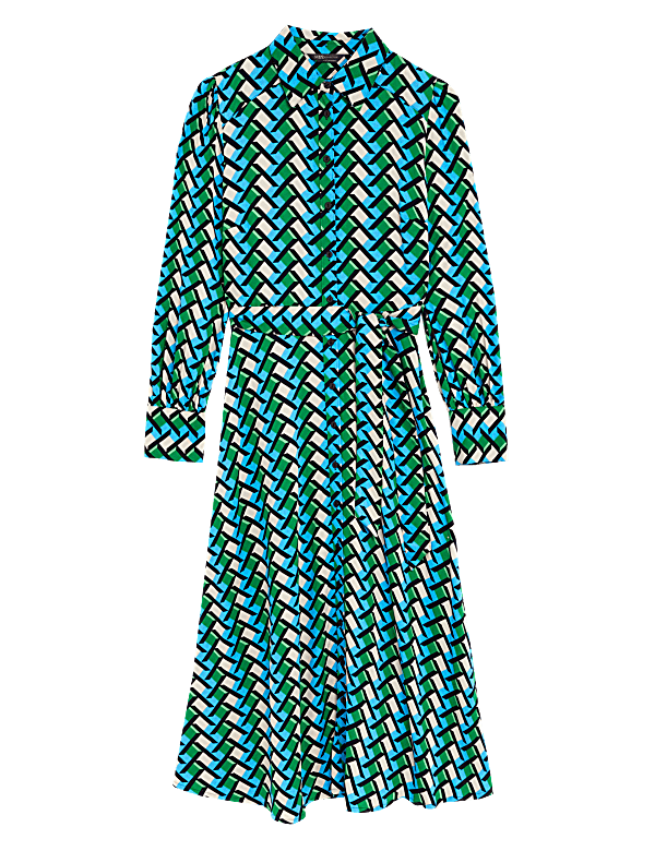 Geometric Belted Midi Shirt Dress