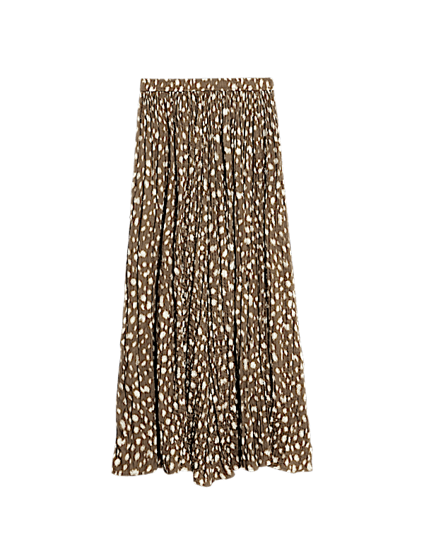 Animal Print Pleated Midaxi Skirt