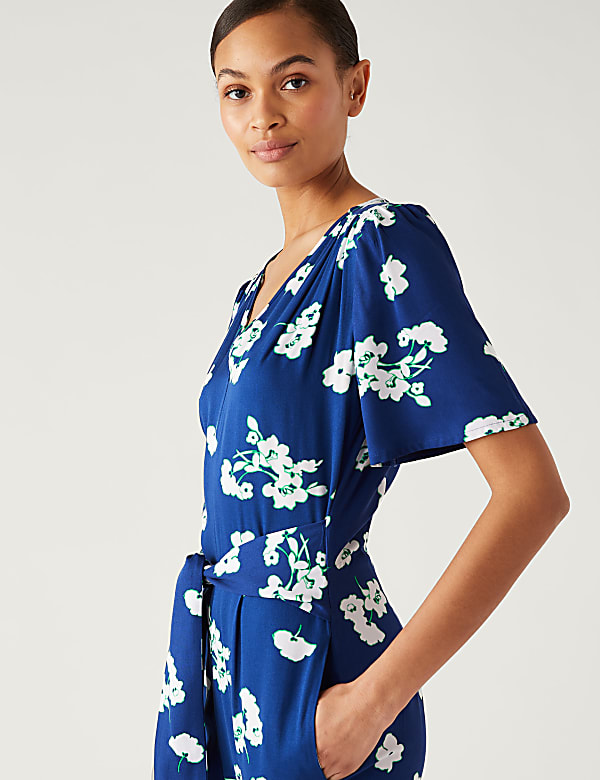 Floral Tie Detail Short Sleeve Jumpsuit