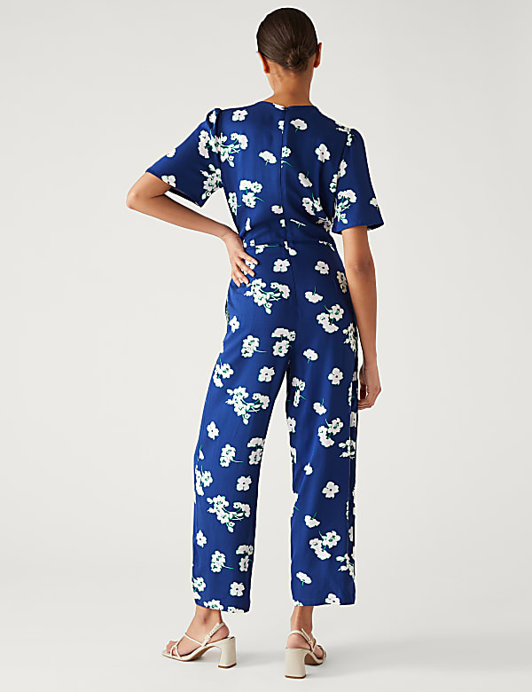 Floral Tie Detail Short Sleeve Jumpsuit