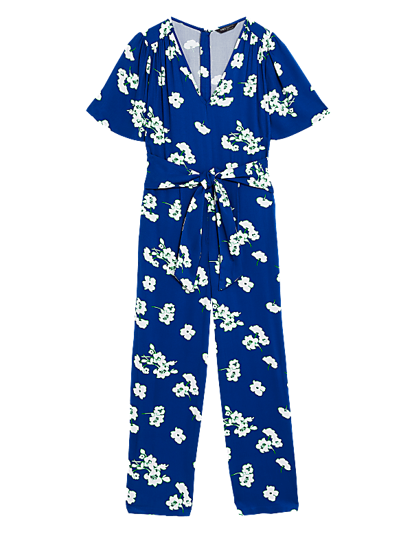 Floral Tie Detail Short Sleeve Jumpsuit