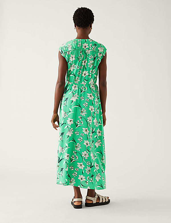 Floral Tie Neck Midaxi Waisted Dress