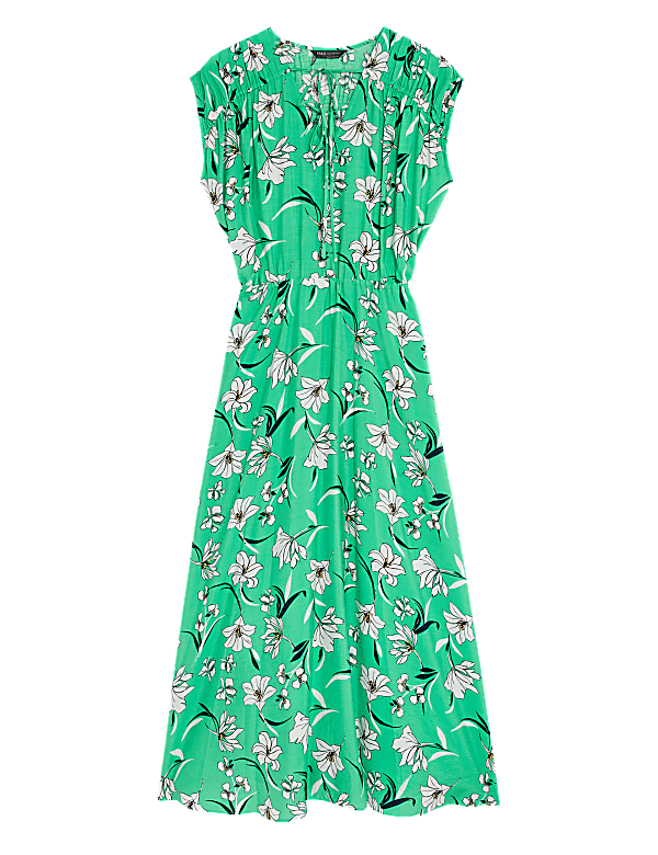 Floral Tie Neck Midaxi Waisted Dress