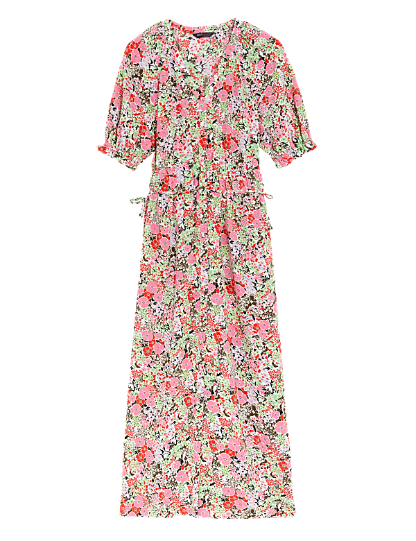Floral V-Neck Midi Waisted Dress