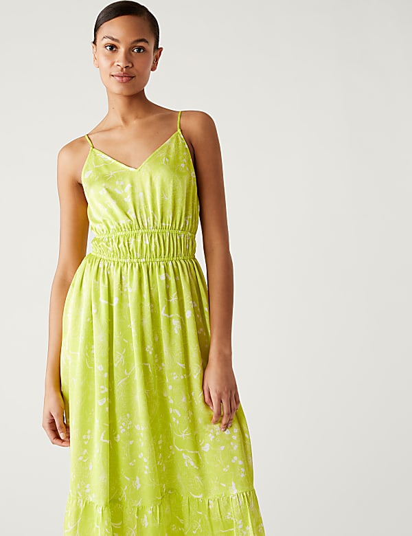 Printed V-Neck Midaxi Waisted Dress