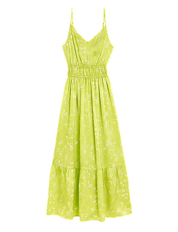 Printed V-Neck Midaxi Waisted Dress