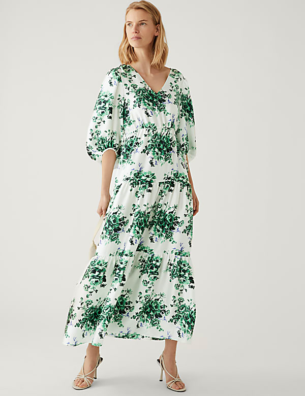 Floral V-Neck Midaxi Tiered Dress