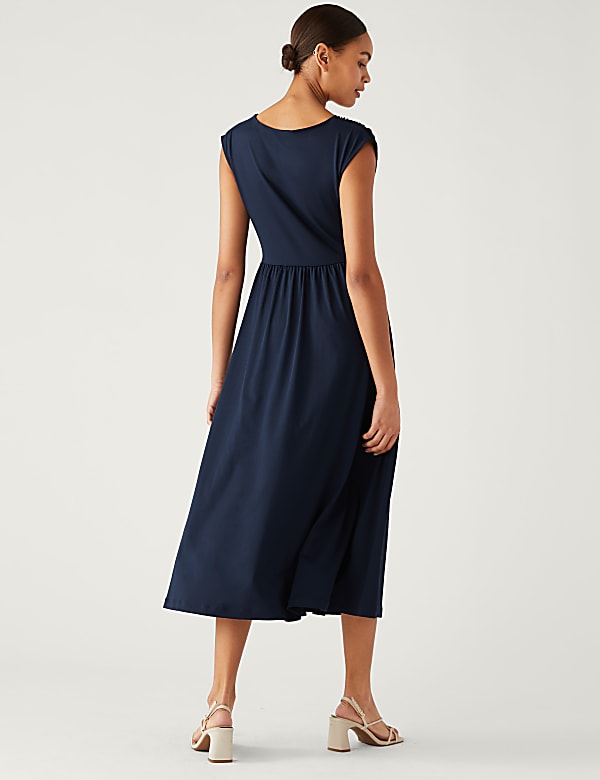 Jersey V-Neck Midi Wrap Dress