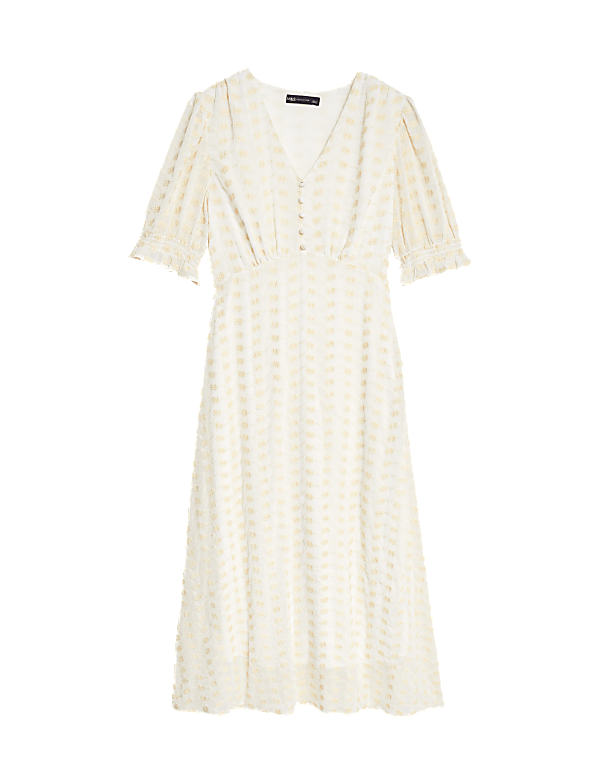 Embroidered V-Neck Midi Tea Dress