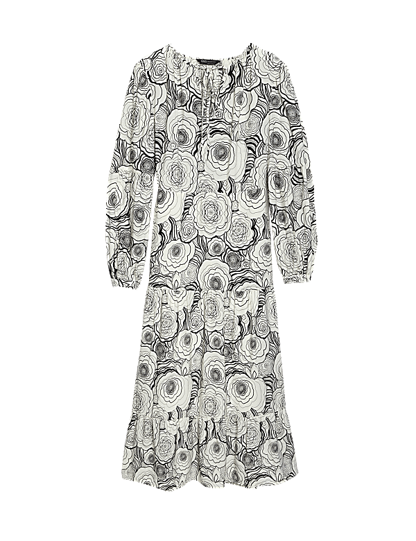 Floral Tie Neck Midaxi Relaxed Tiered Dress