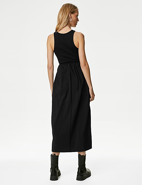 Jersey Round Neck Midi Waisted Dress