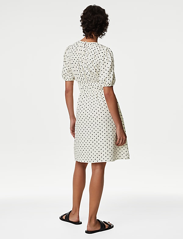 Polka Dot Textured Mini Smock Dress