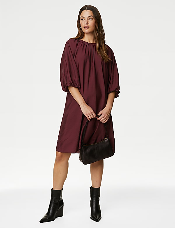 Buy Puff Sleeve Knee Length Shift Dress at Marks Spencer