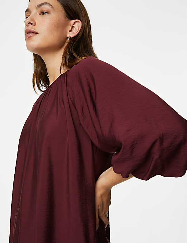 Puff Sleeve Knee Length Shift Dress