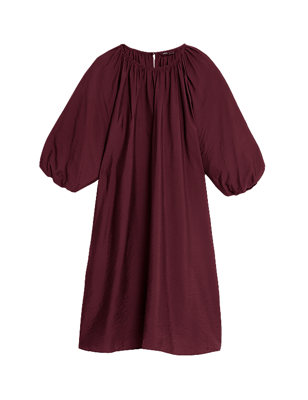 Puff Sleeve Knee Length Shift Dress