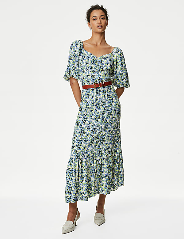 Floral V-Neck Midaxi Tea Dress - US