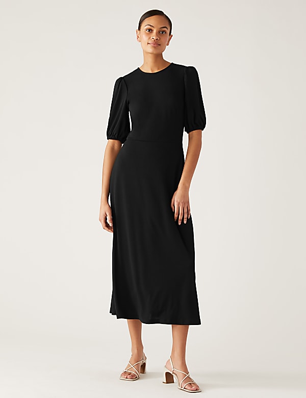 Jersey Round Neck Midi Tea Dress